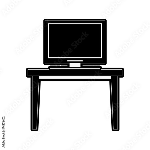 desk computer furniture icon image vector illustration design black and white