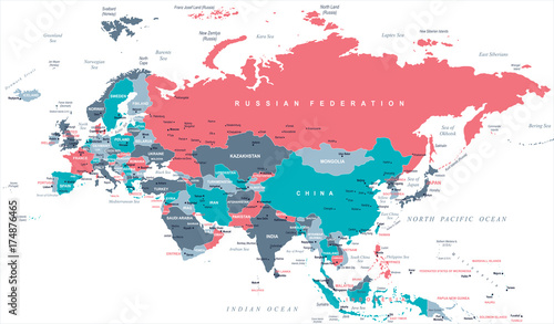 Eurasia Europa Russia China India Indonesia Thailand Map - Vector Illustration photo
