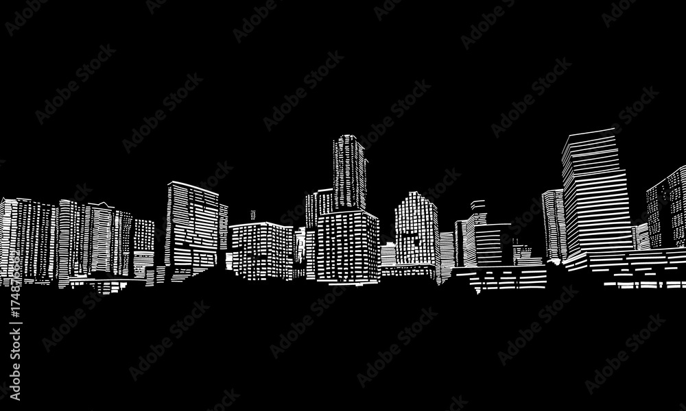 Obraz premium USA. Florida. Miami. Unusual perspective hand drawn sketch. City vector illustration