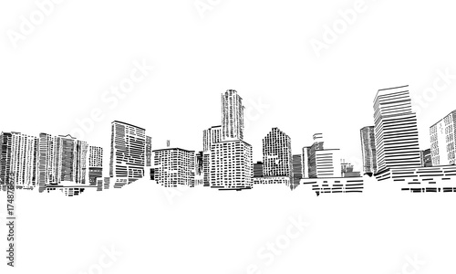 USA. Florida. Miami. Unusual perspective hand drawn sketch. City vector illustration