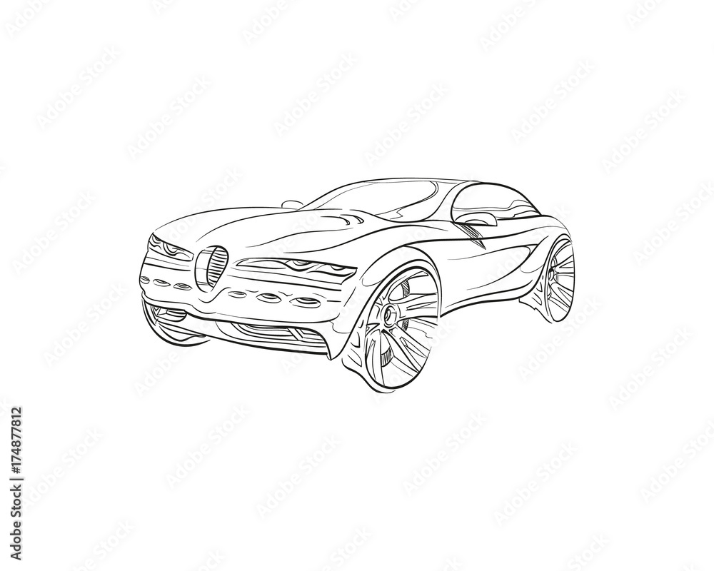  Car concept.Car sketch.Vector hand drawn. Autodesign. Automobile drawing.