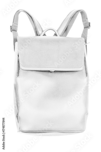 elegant white leather backpack isolated on white background