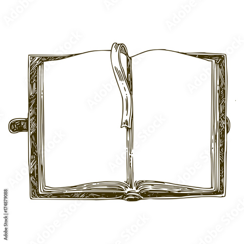 Open book with bookmaker. Vintage style. Vector illustration.