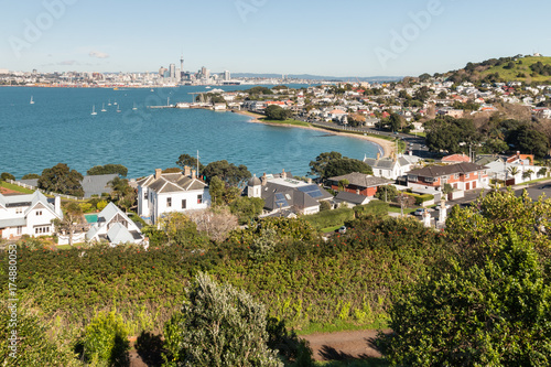 aerial view of Devonport suburb and Auckland CBD, New Zealand