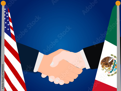 Deal Cooperation partnership and renegotiating agreement of America (USA) and Mexico with the businessman handshake symbol vector illustration