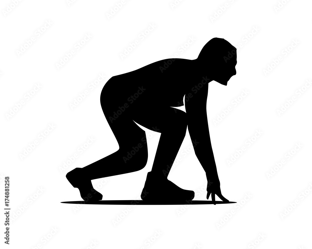 Athlete Start To Run Silhouette Person Getting Ready To Run Silhouette Design Isolated On White Background Stock Vector Adobe Stock