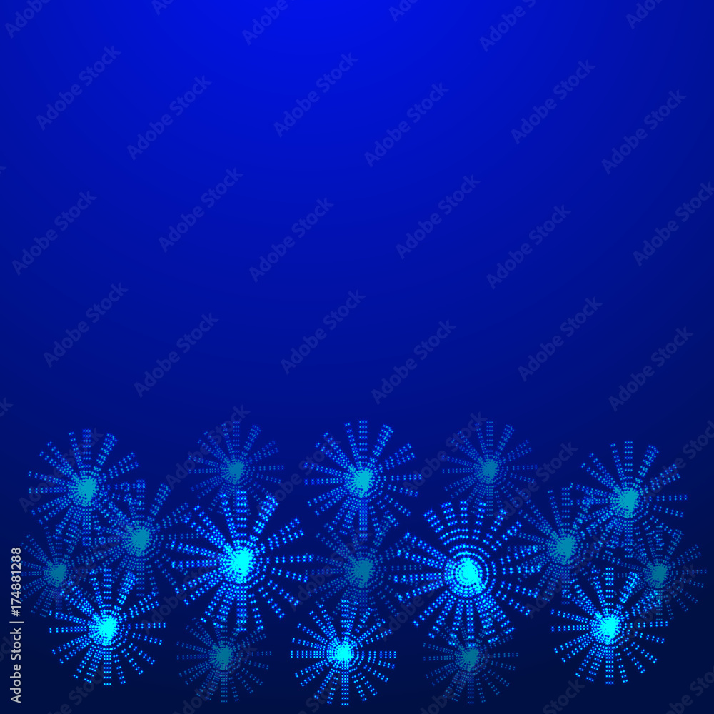 Blue background with glowing flowers. Illustration. Blue background with glowing flowers. Illustration.
