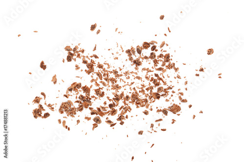grated chocolate isolated on white background. Top view © kolesnikovserg