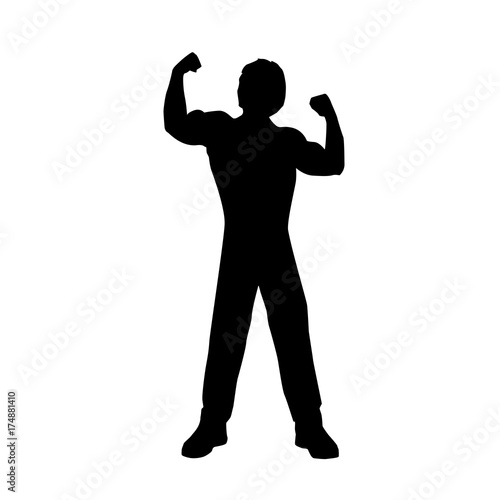 strong man show his muscles silhouette, silhouette design, isolated on white background