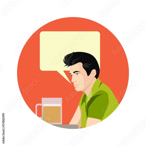 Man holding beer. Cartoon Vector Illustration.
