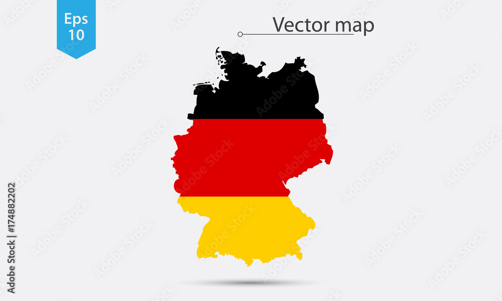 Obraz premium Simple Map Silhouette Of Germany With Flag. Vector Illustration