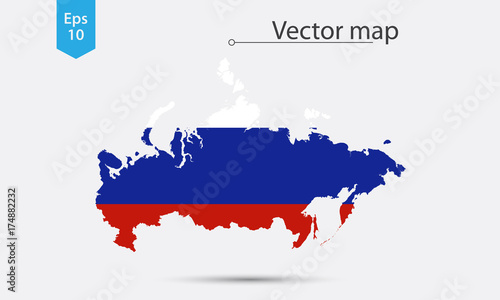 Simple Map Silhouette Of Russia With Flag. Vector Illustration