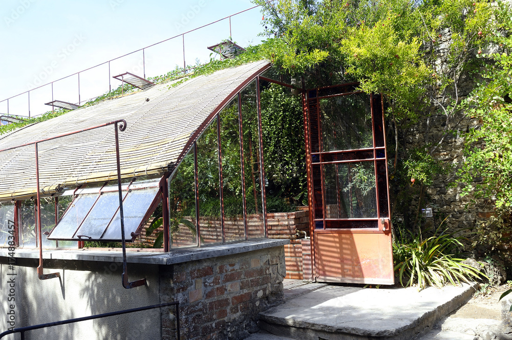 entrance of a greenhouse in the park of the bamboo plantation of Anduze entrance of a greenhouse in the park of the bamboo plantation of Anduze