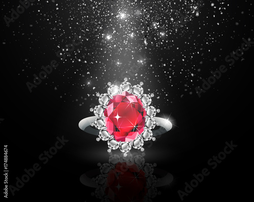 Golden ring with ruby and diamonds