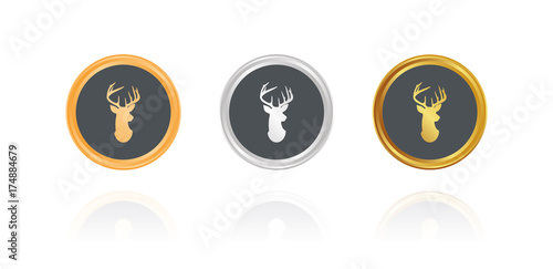 Hirschkopf - Bronze, Silber, Gold Buttons