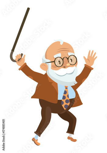 fun active man running and waving his wand. vector