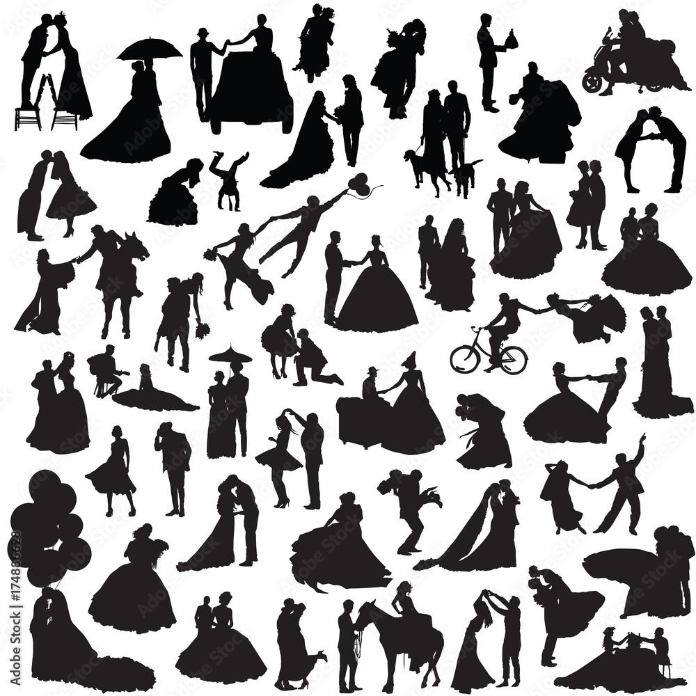 Wedding couples. Set of silhouettes. Stock Vector | Adobe Stock