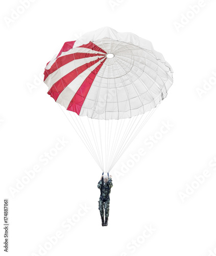 Tela Model paratrooper of a military paratrooper isolated on white.