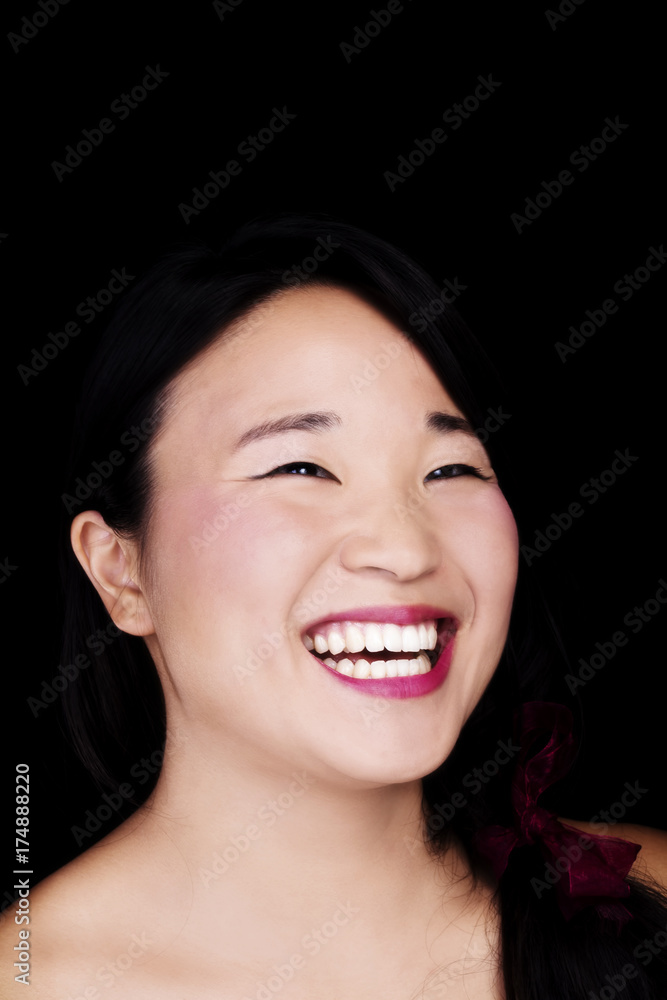 Bare Shoulder Portrait Smiling Japanese American Woman Bare Shoulder Portrait Smiling Japanese American Woman