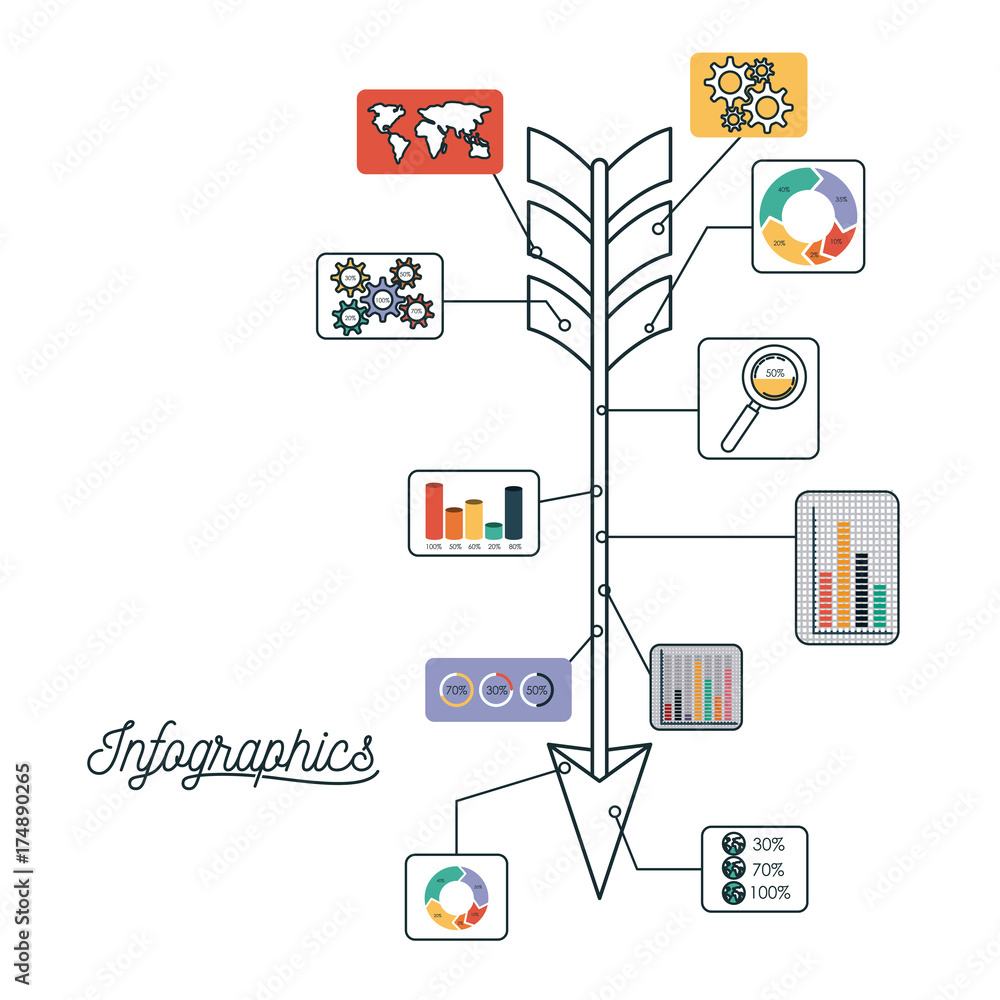 infographics and statistics with hunting arrow icon