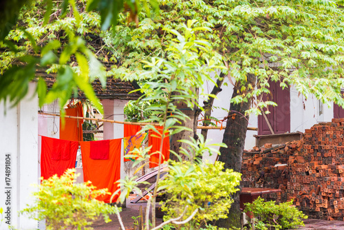 View of the courtyard of the Wat Sensoukaram temple in Louangphabang, Laos. Close-up. photo