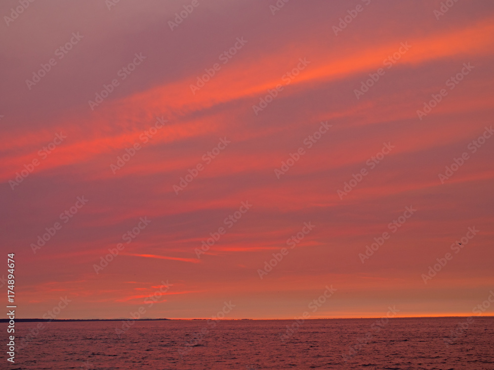 Fiery Red Sunset Sky Background Vancouver BC Canada Coast