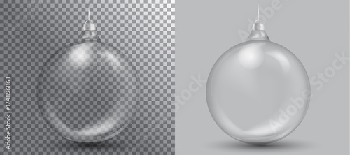 Xmas and happy new year glass ball on transparent background.vector illustration