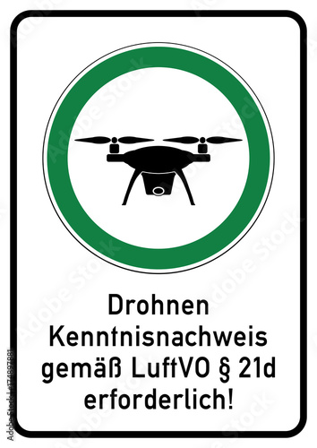 ks229 Kombi-Schild - Betrieb von unbemannten Luftfahrtsystemen und Flugmodellen - Drohnen Kenntnisnachweis gemäß Paragraph 21d erforderlich - Führerscheinpflicht - Kennzeichnungspflicht - xxl - g5537 photo
