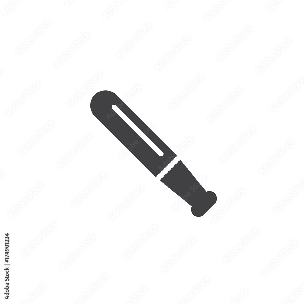 Baseball bat icon vector, filled flat sign, solid pictogram isolated on white. Symbol, logo illustration. Baseball bat icon vector, filled flat sign, solid pictogram isolated on white. Symbol, logo illustration.