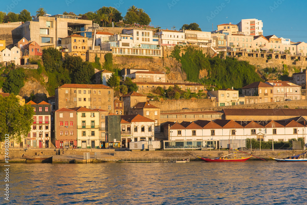     Porto, Portugal, panorama of the river Douro and the quays with wine cellars 
