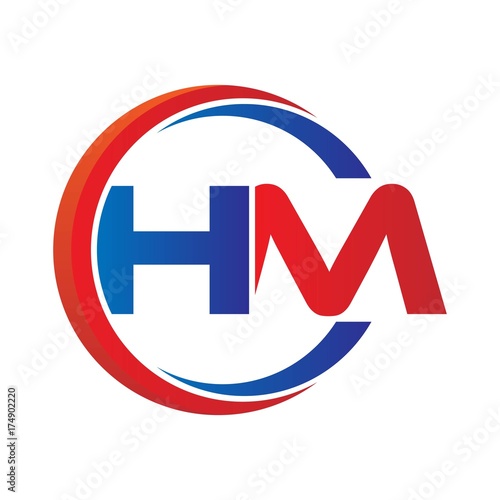 hm logo vector modern initial swoosh circle blue and red photo