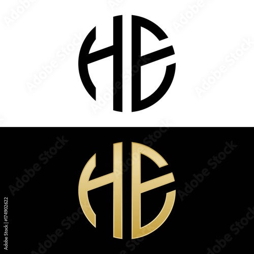 he initial logo circle shape vector black and gold
