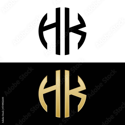hk initial logo circle shape vector black and gold