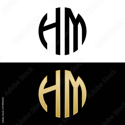hm initial logo circle shape vector black and gold