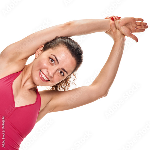 smilingWoman stretching body