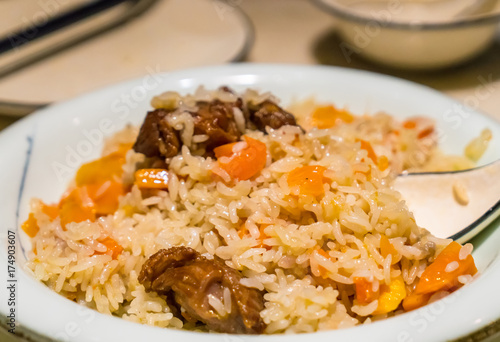 traditional food hand pilaf in xinjiang,china