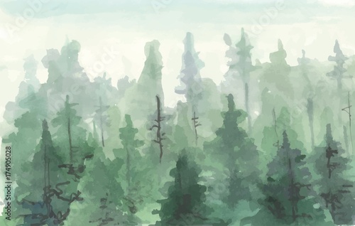 Hand Drawn painting of Winter Forest Landscape