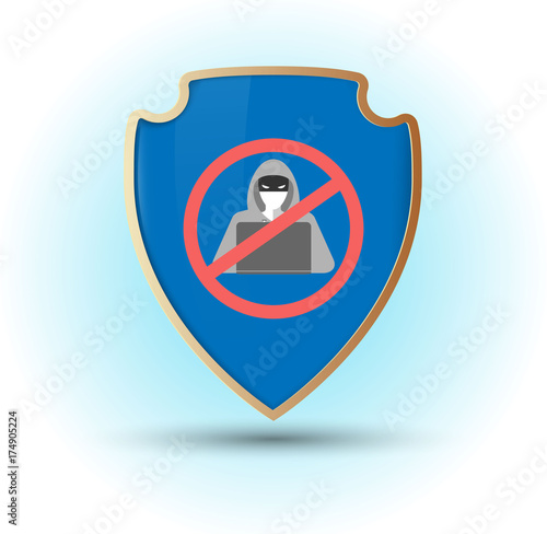 Shield with stop hacker simbol