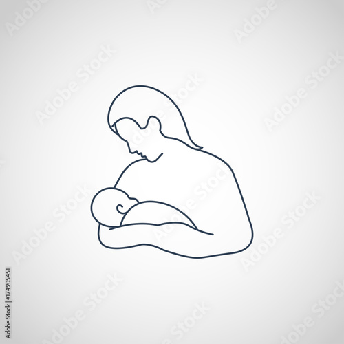 Breastfeeding mom and her newborn baby child vector icon illustration