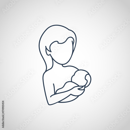 Breastfeeding mom and her newborn baby child vector icon illustration