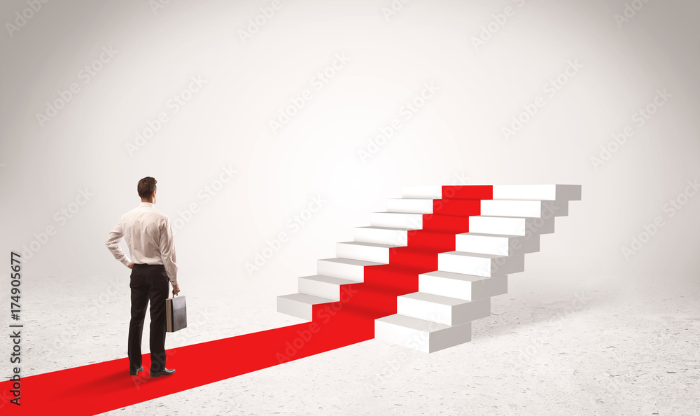 Steps to success concept with businessman Steps to success concept with businessman