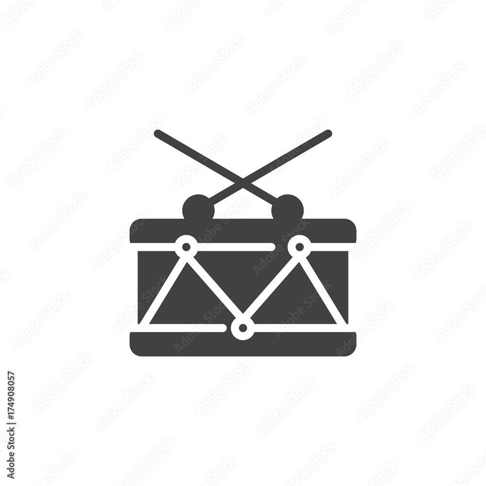 Drum icon vector, filled flat sign, solid pictogram isolated on white. Snare symbol, logo illustration. Drum icon vector, filled flat sign, solid pictogram isolated on white. Snare symbol, logo illustration.