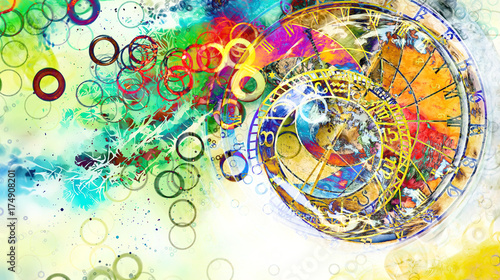 astrological symbol Zodiac. Abstract color background. Computer collage.