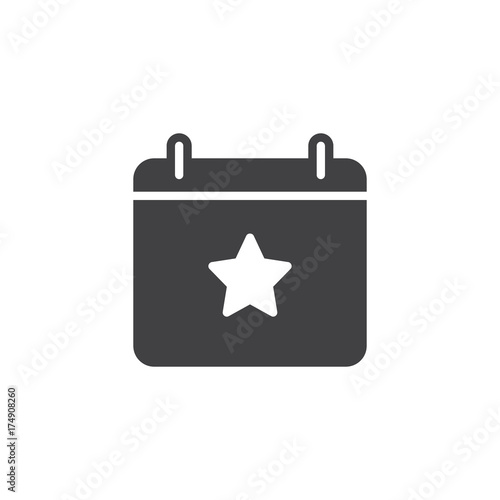Calendar with star icon vector, filled flat sign, solid pictogram isolated on white. Event symbol, logo illustration.