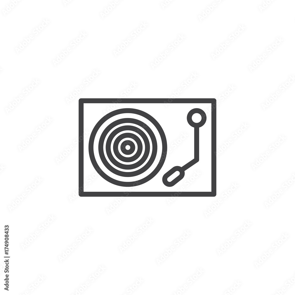 Vinyl turntable line icon, outline vector sign, linear style pictogram isolated on white. Dj symbol, logo illustration. Editable stroke Vinyl turntable line icon, outline vector sign, linear style pictogram isolated on white. Dj symbol, logo illustration. Editable stroke