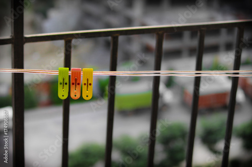Red Yellow Green clips. cloth hangers