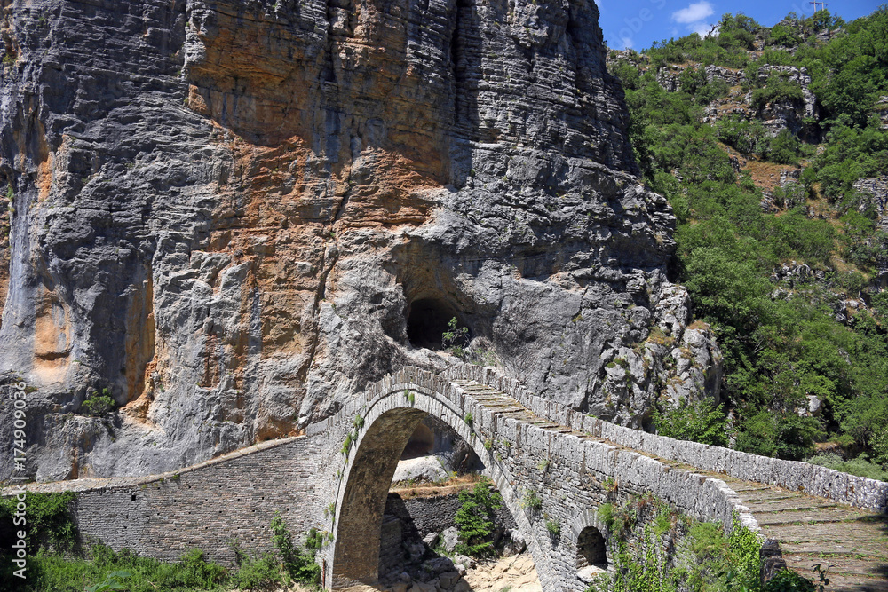 kokkori old stone arched bridge landscape Zagoria Greece