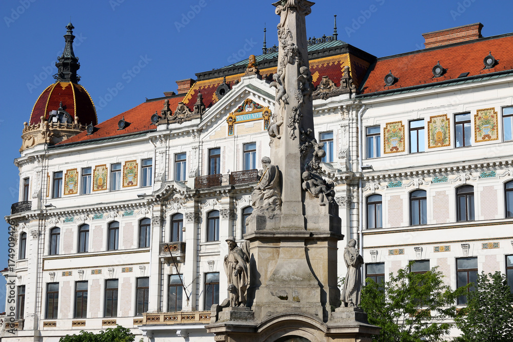 The Szechenyi square monument and building Pecs Hungary