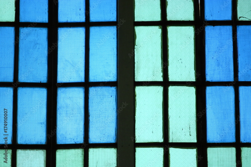Close up blue glass window Close up blue glass window