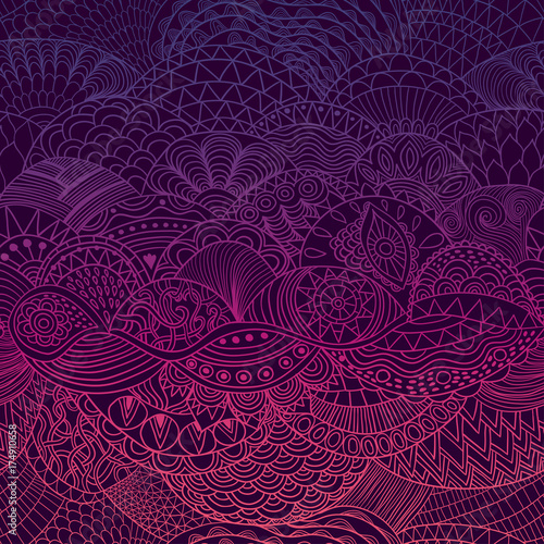 Vector pattern abstract background with colorful ornament. Hand draw illustration, coloring book zentangle. Algae sea motif